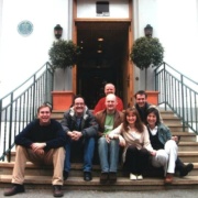 With the director and production team for Arsene Lupin on the steps at Abbey Road Studios